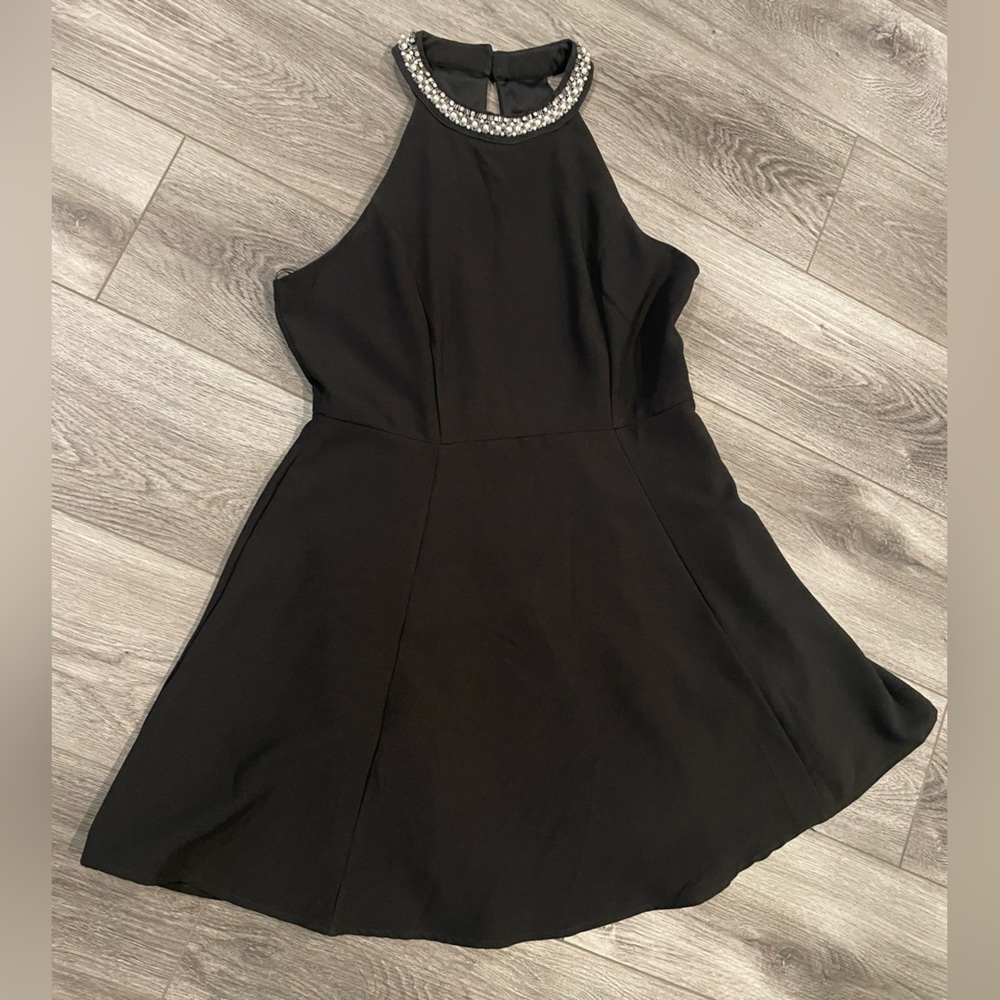 One Clothing Black Dress with Pearl Collar